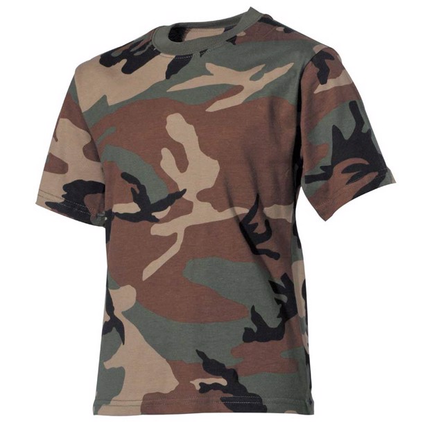 Camouflage t-shirt til børn, Woodland, 164 cm