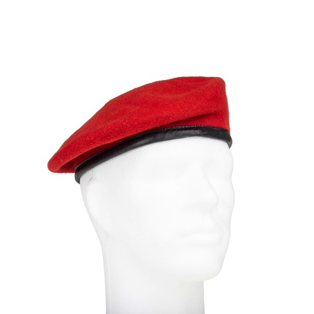 Militær baret med læderkant, Uld, Rød, Brugt, 59